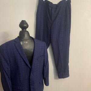 Mundo Super 120 Blue/Tan Plaid 2 button suit, size 44